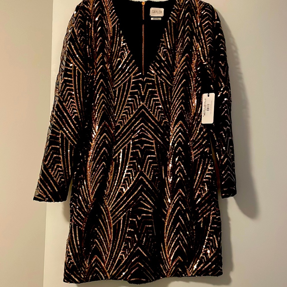 Saylor black and Rose gold sequin mini cocktail dress